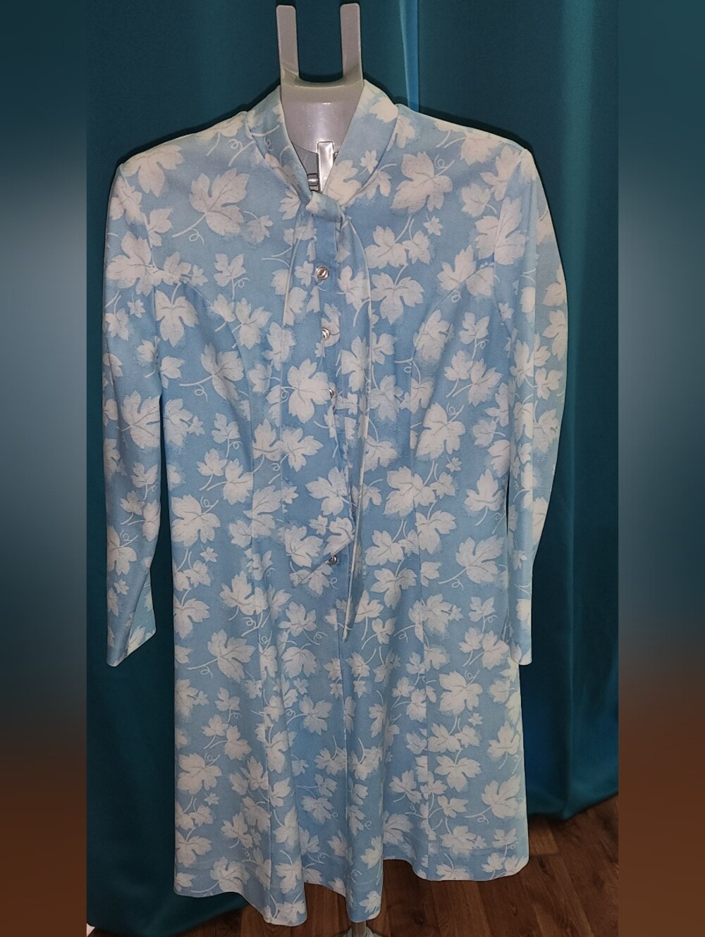 70s Light Blue Floral Mod Dress